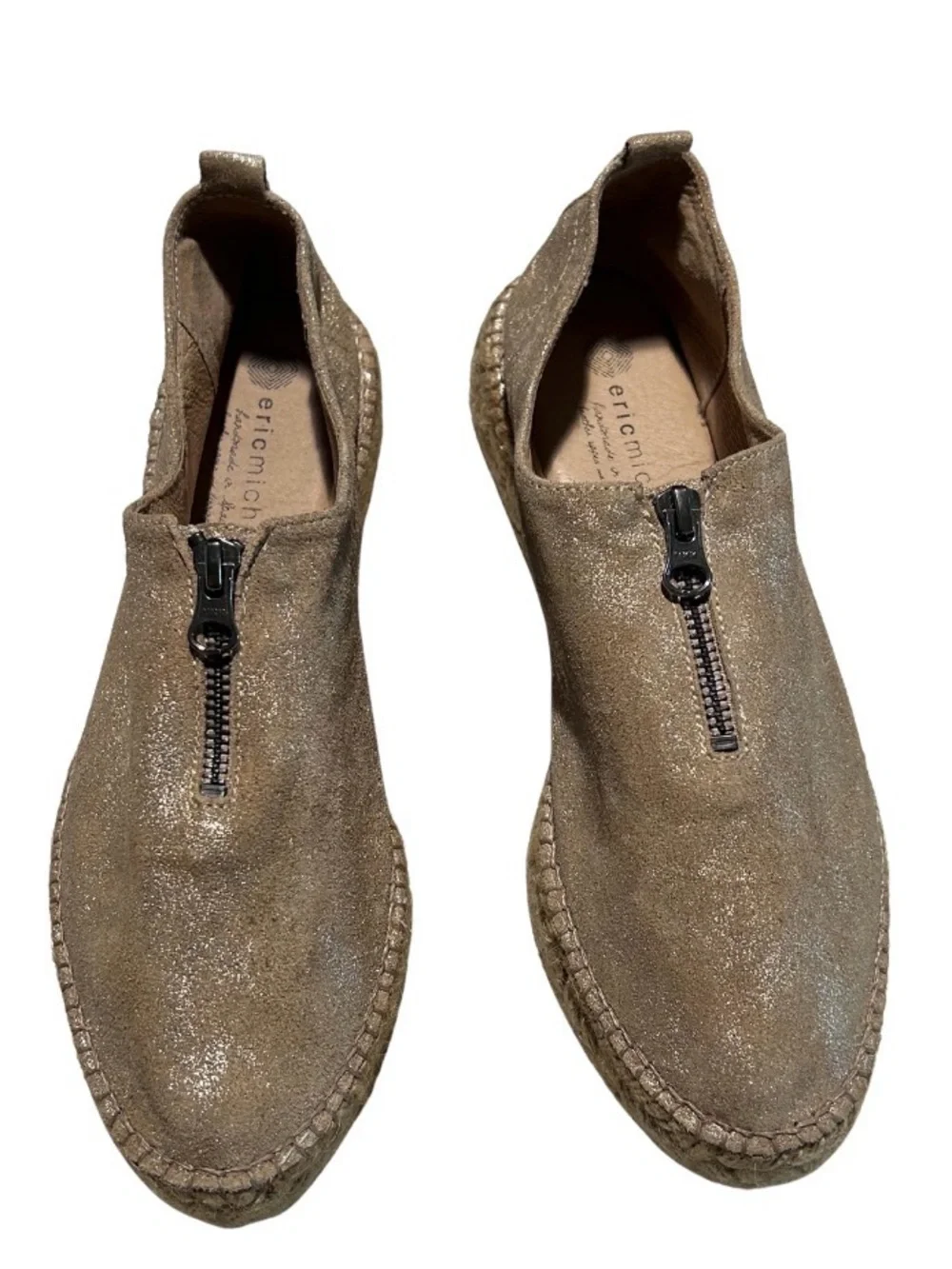 Eric Michael Serena Platform Slip On Espadrilles | Taupe/Gold | Size 41 (US 10)